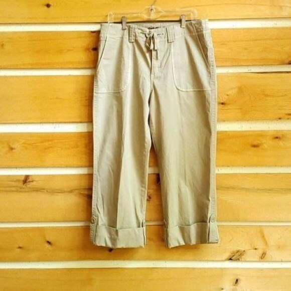 Eddie Bauer Embroidered Cargo Pockets Beige Sporting Cinched Sz 12 Cuffed Pants - Picture 1 of 11
